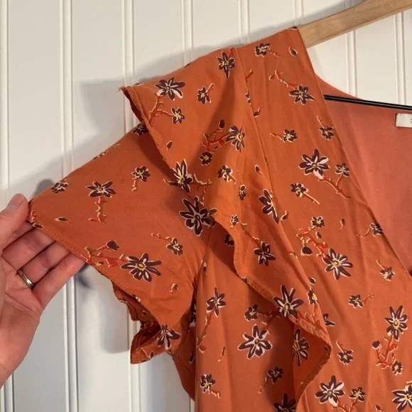 Madewell Women’s Flutter-Sleeve Button Down Dress in Ginger Floral Size 10 - Picture 4 of 16